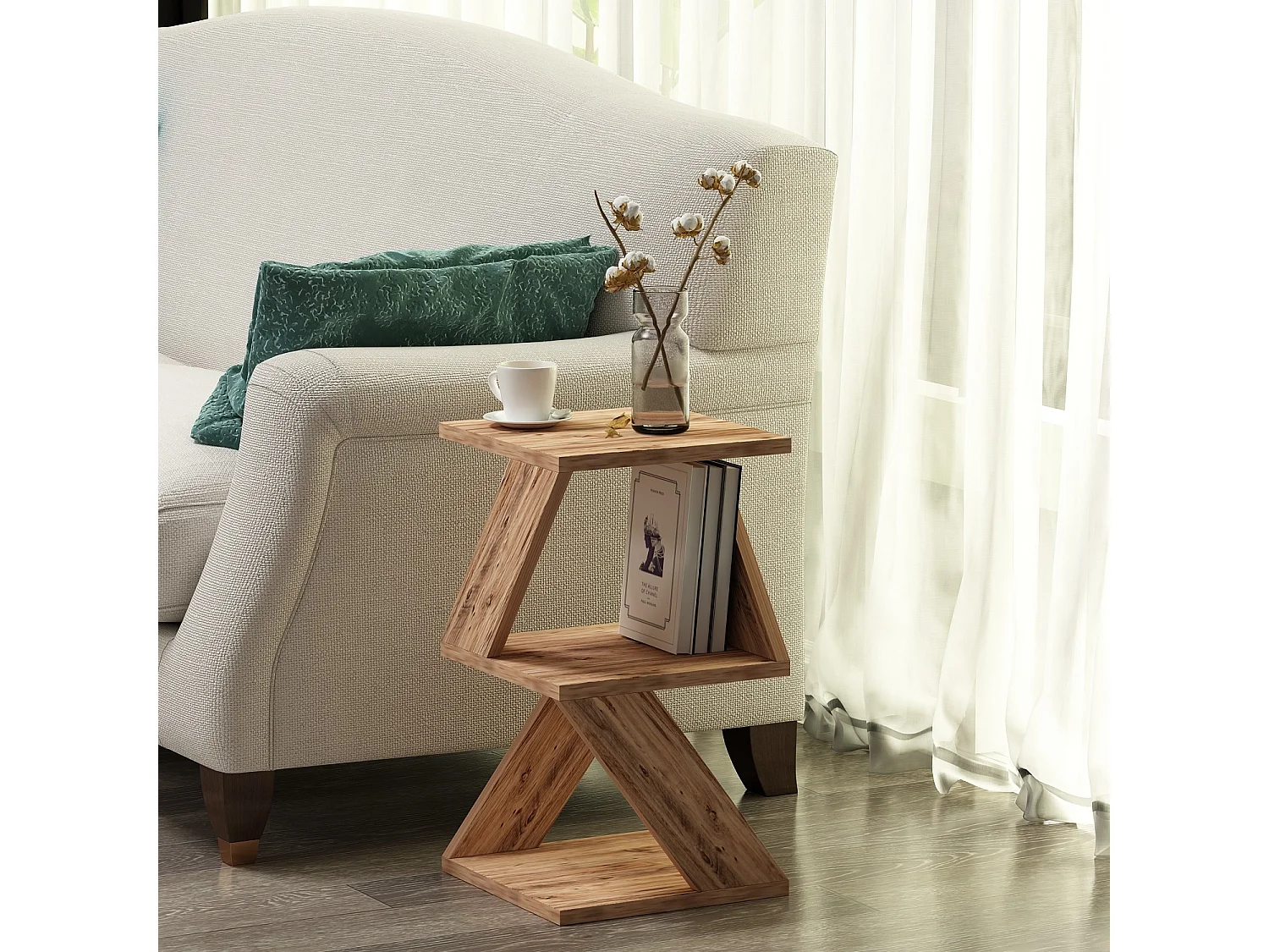 Table d'appoint en bois "Albeni" - 29 x 29 x 54 cm - Pin atlantique