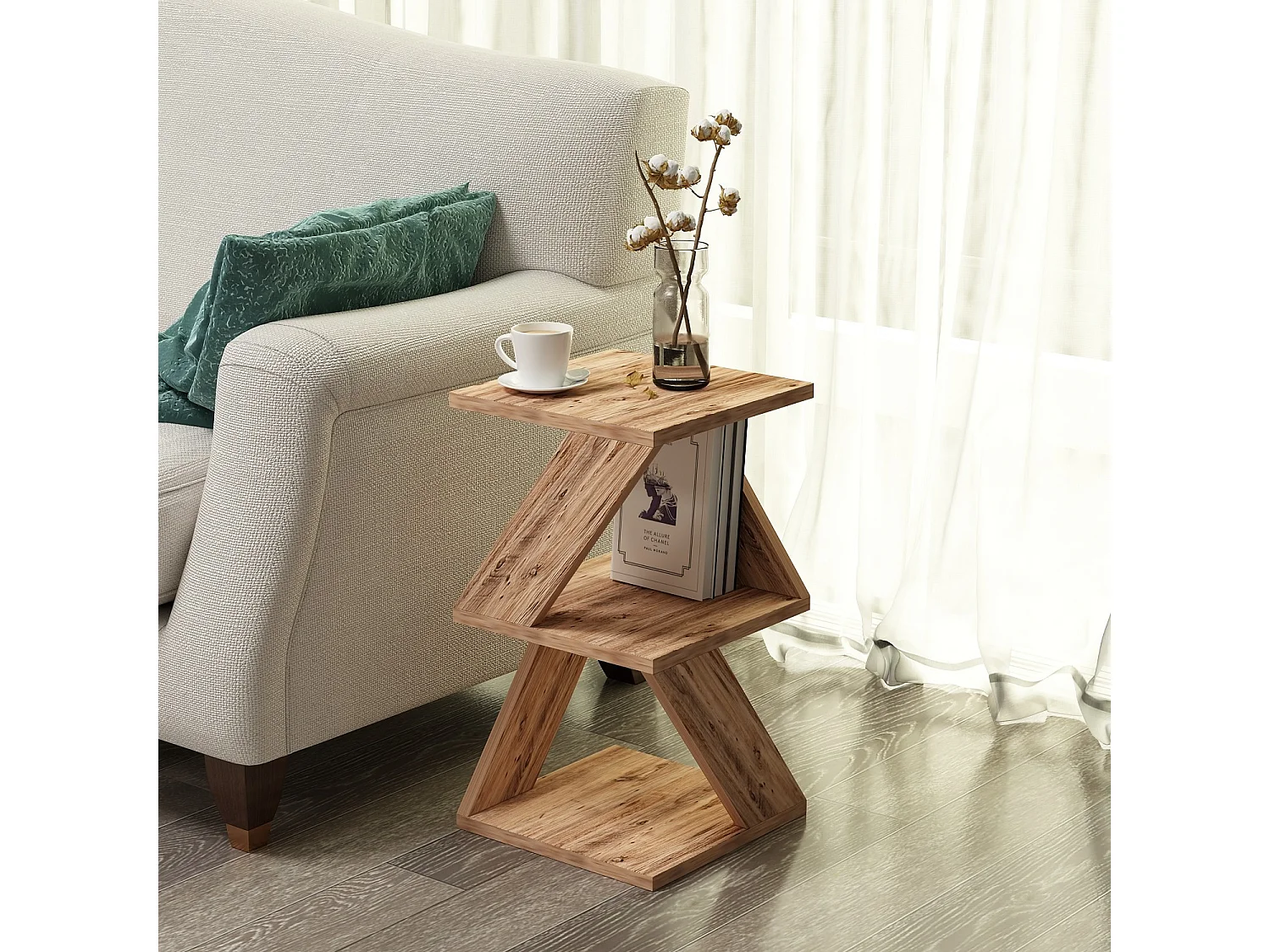 Table d'appoint en bois "Albeni" - 29 x 29 x 54 cm - Pin atlantique