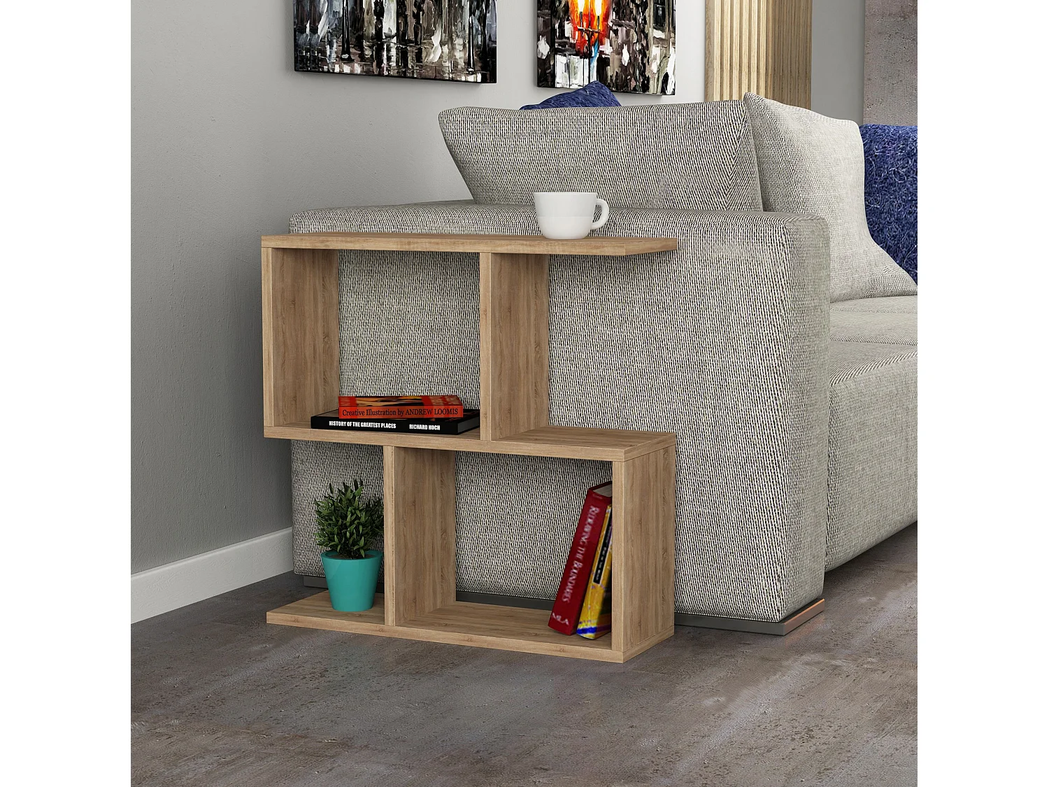 Bijzettafel van Eikenhout "Mania" 60x20x60 cm met 2 Planken, Modern Scandinavisch Design