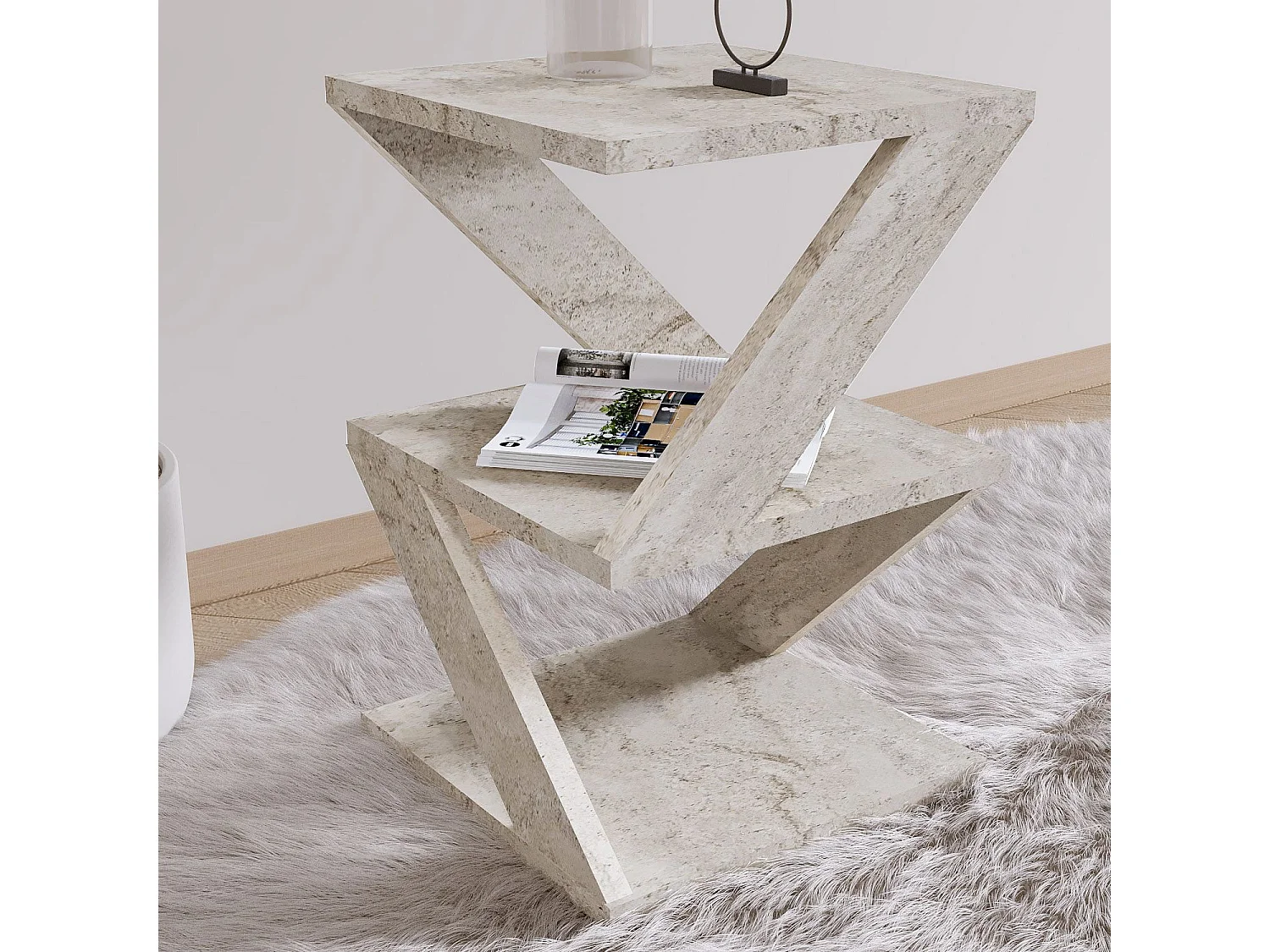 Table d'appoint en bois "Albeni" - 29 x 29 x 54 cm - Travertin