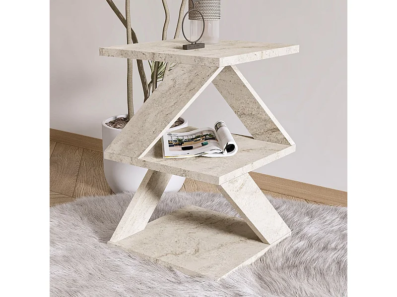 Table d'appoint en bois "Albeni" - 29 x 29 x 54 cm - Travertin