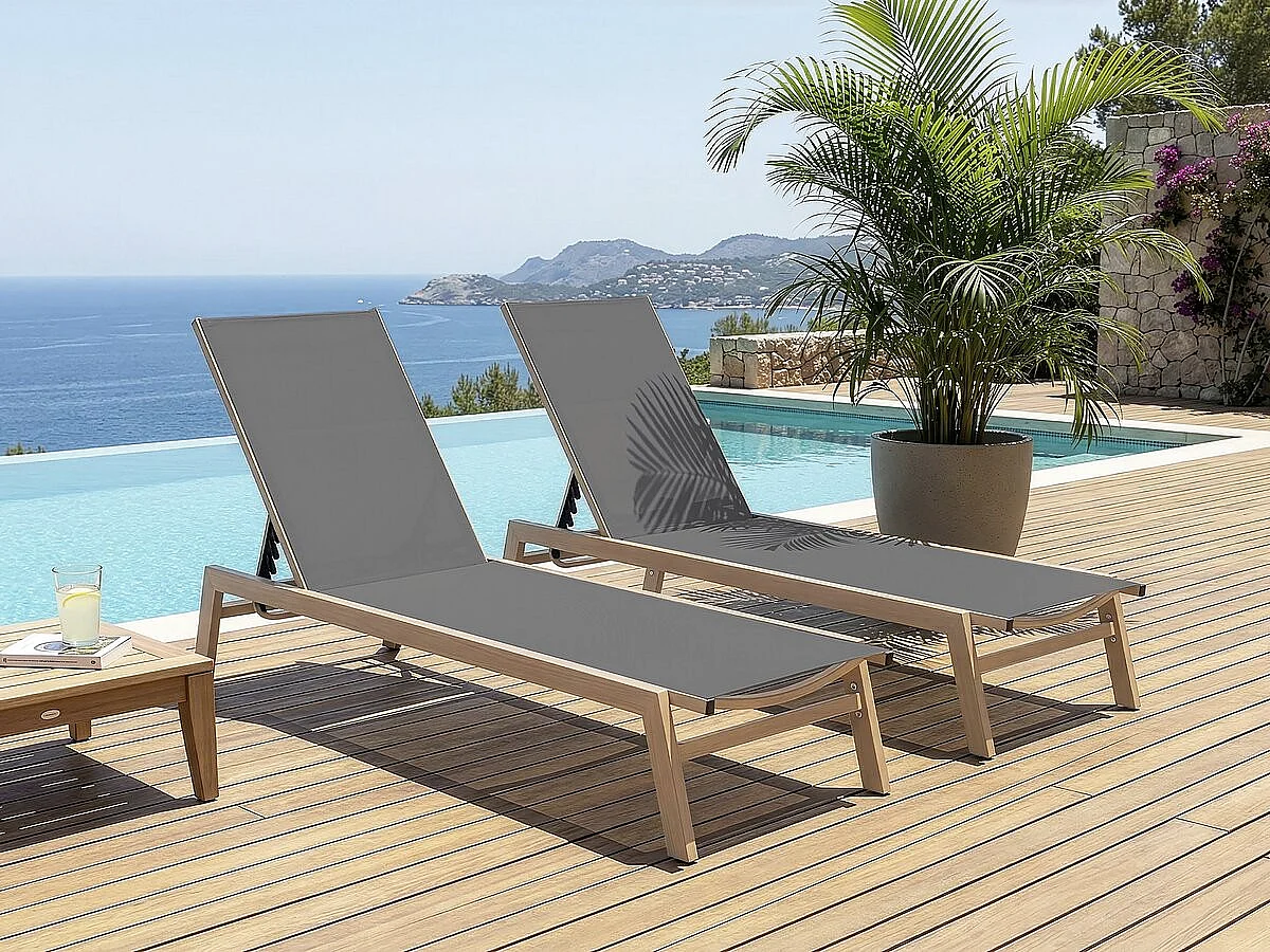 Set di 2 lettini "Elysia" in alluminio finto legno - Grigio