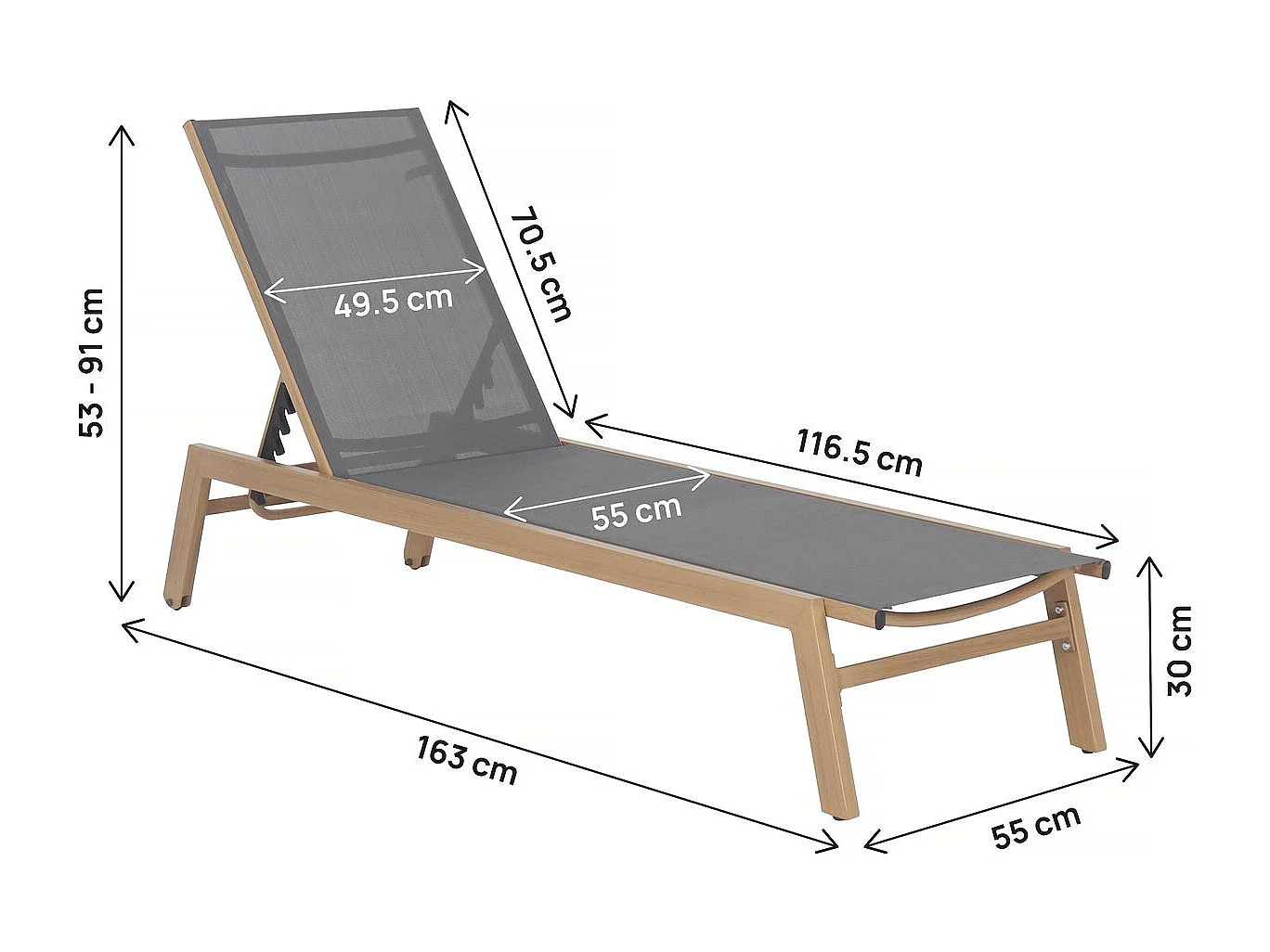 Set di 2 lettini "Elysia" in alluminio finto legno - Grigio