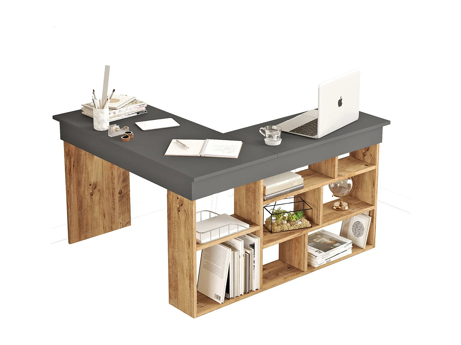 Bureau en bois "CT5" - 129 x 120 x 72 cm - Pin atlantique Anthracite
