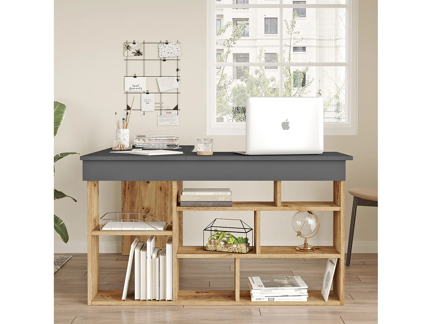 Bureau en bois "CT5" - 129 x 120 x 72 cm - Pin atlantique Anthracite