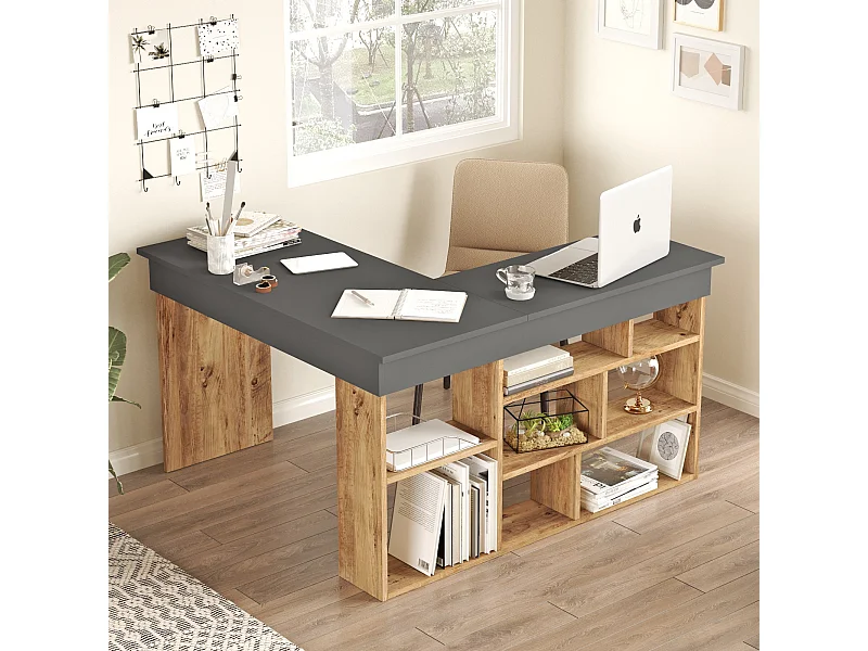Bureau en bois "CT5" - 129 x 120 x 72 cm - Pin atlantique Anthracite