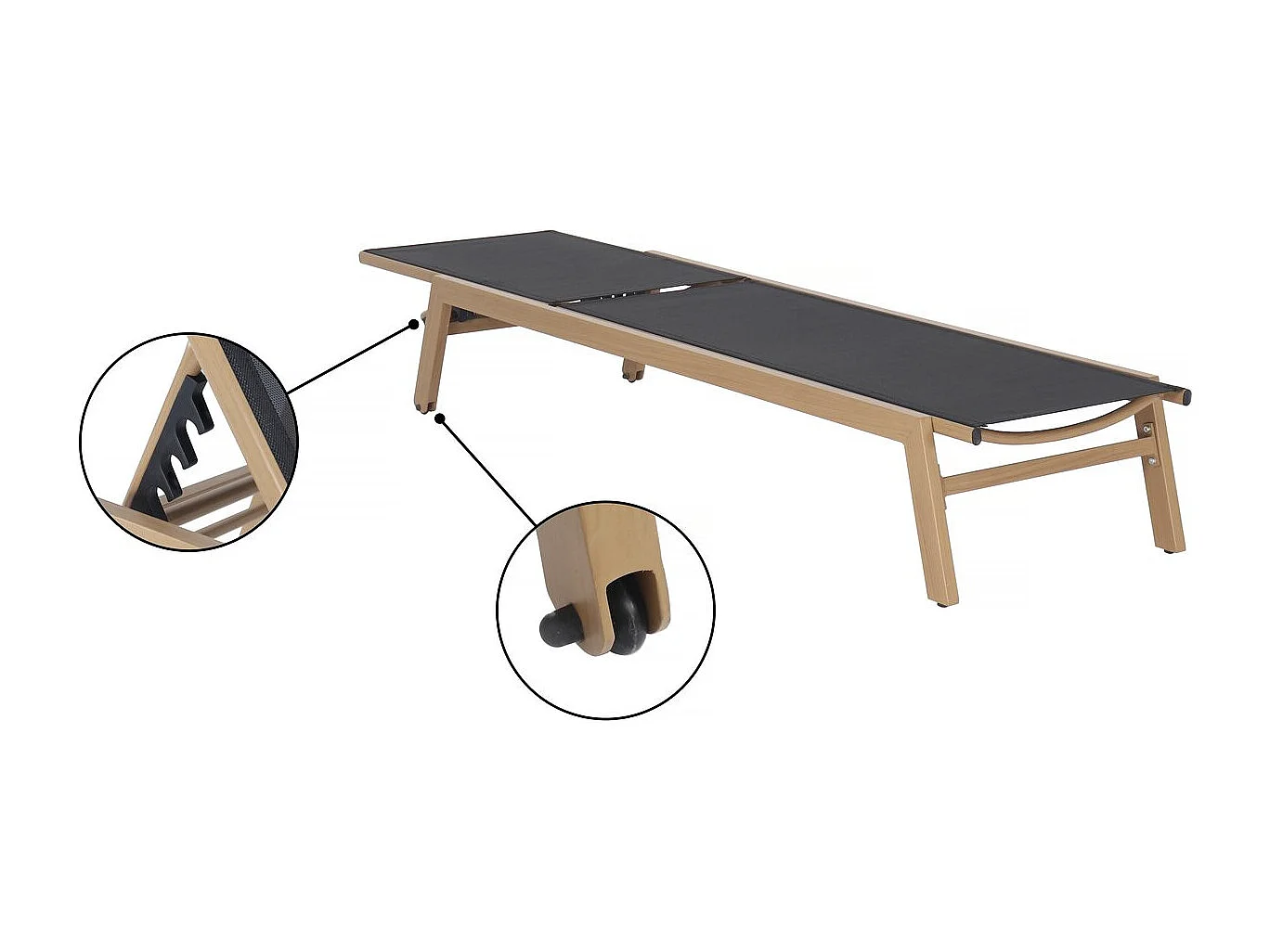 Set di 2 lettini "Elysia" in alluminio effetto legno - Nero