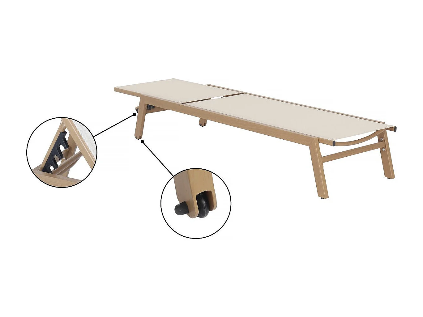 Set di 2 lettini "Elysia" in alluminio finto legno - Ecrù