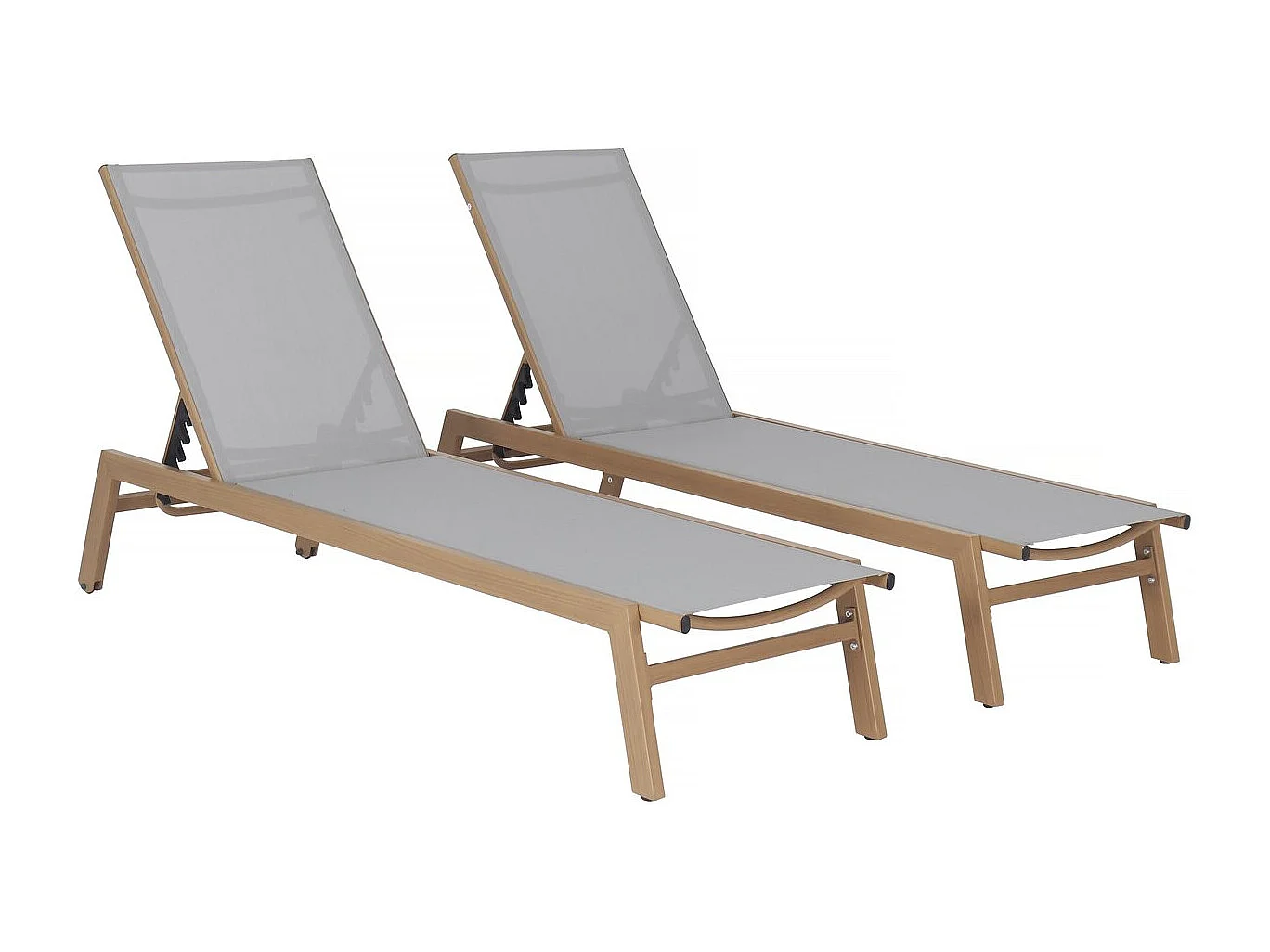 Set di 2 lettini "Elysia" in alluminio effetto legno - Grigio chiaro