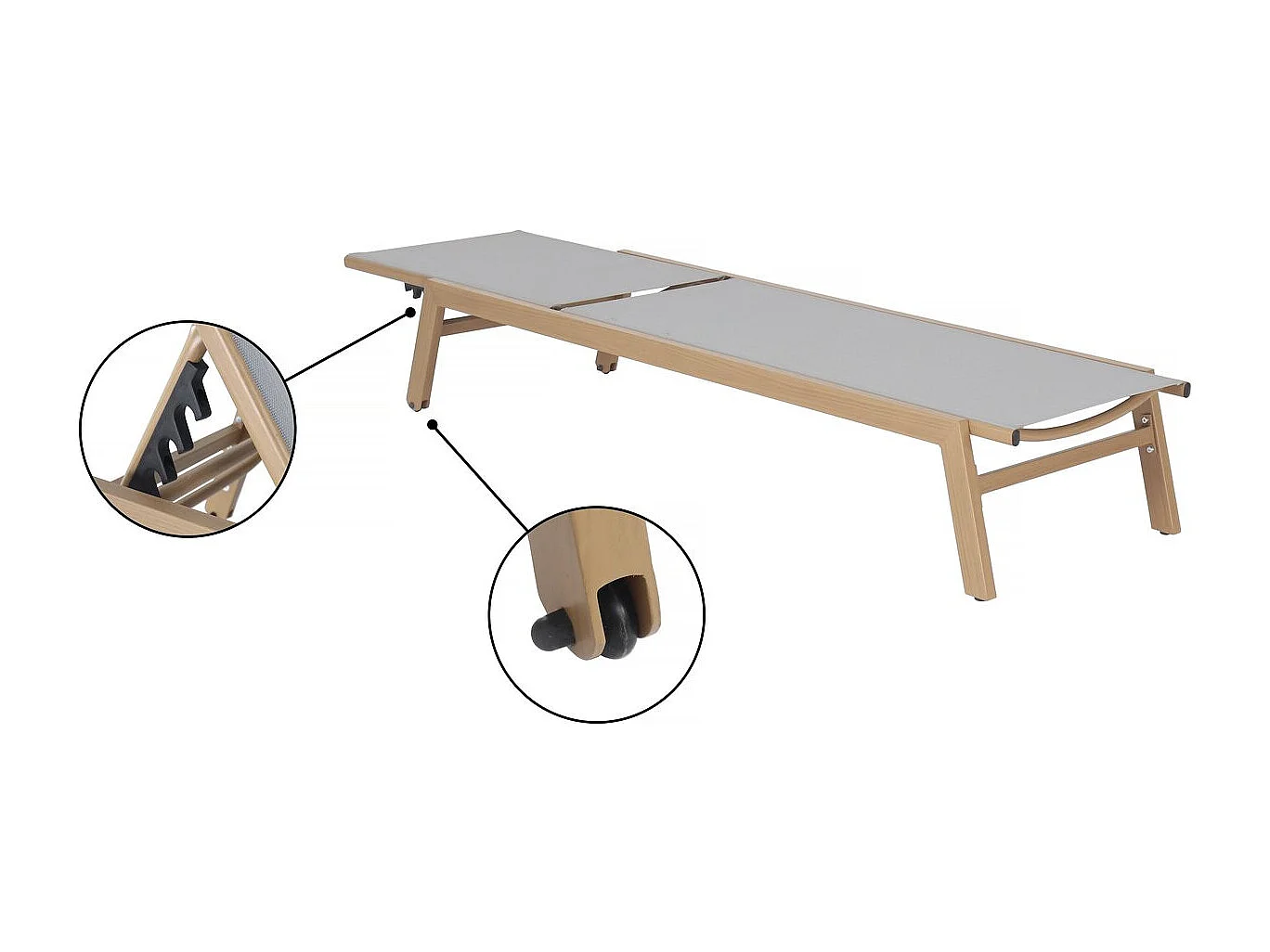 Set di 2 lettini "Elysia" in alluminio effetto legno - Grigio chiaro