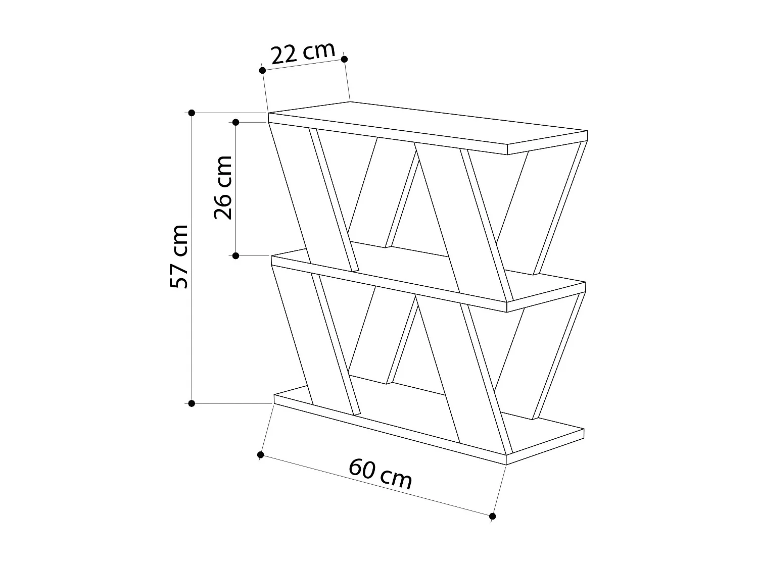 Bijzettafel van eikenhout "Lazena" 60x22x57 cm met 2 planken, modern Scandinavisch design