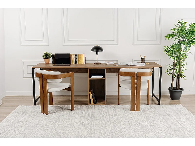 Bureau en bois "Twin Study Desk" - 240 x 60 x 74 cm - Pin atlantiqueNoir