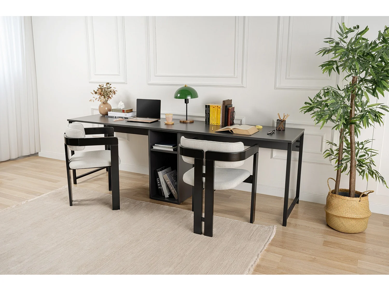 Bureau en bois "Twin Study Desk" - 240 x 60 x 74 cm - AnthraciteNoir