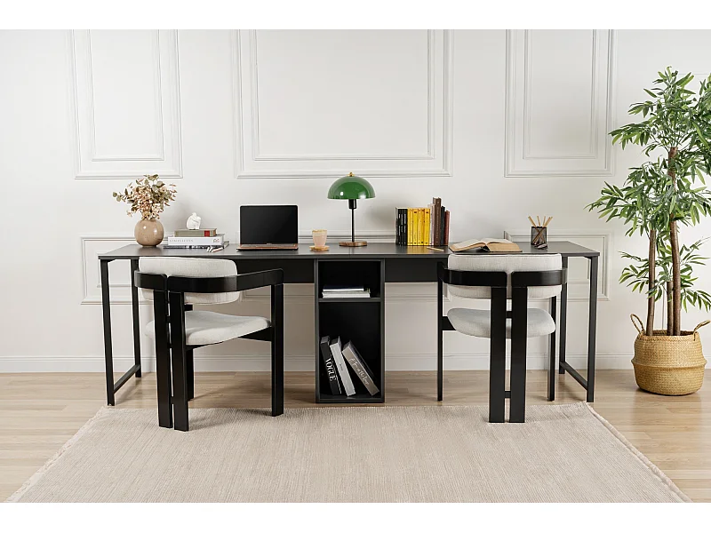 Bureau en bois "Twin Study Desk" - 240 x 60 x 74 cm - AnthraciteNoir