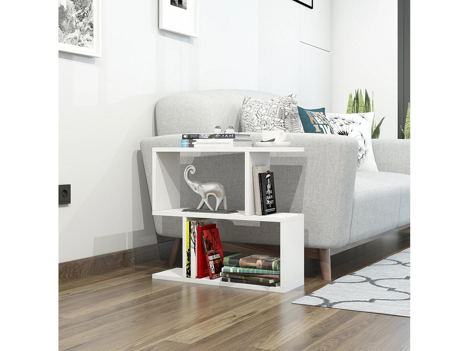 Biały stolik pomocniczy "Lale" z drewna z 2 półkami, 60x20x55 cm, nowoczesny design i melaminowane wykończenie
