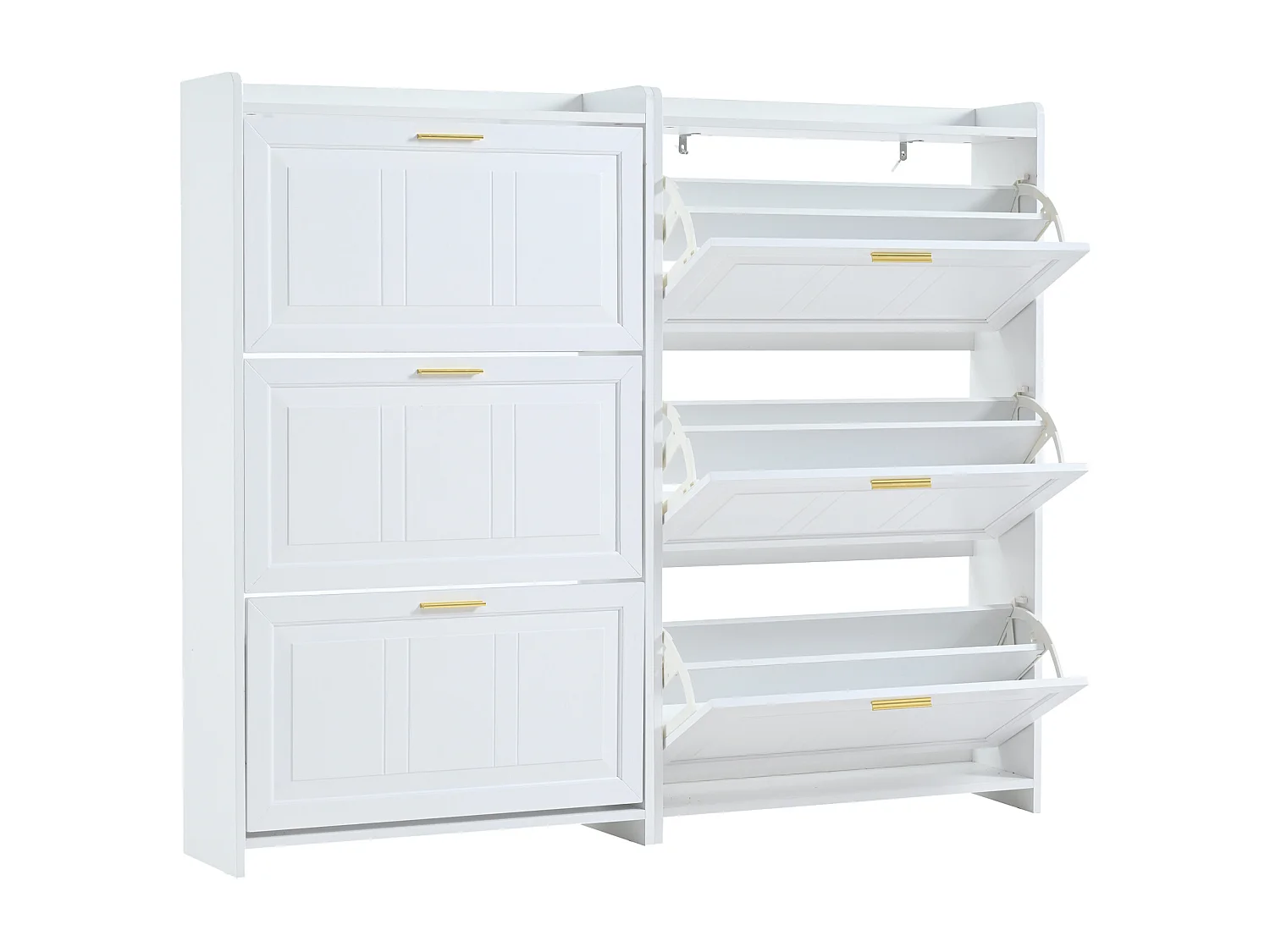 Schuhschrank für den Eingangsbereich – 2 x 70 x 24 x 120 cm – mit 6 Fächern – MDF + Spanplatte – weiß