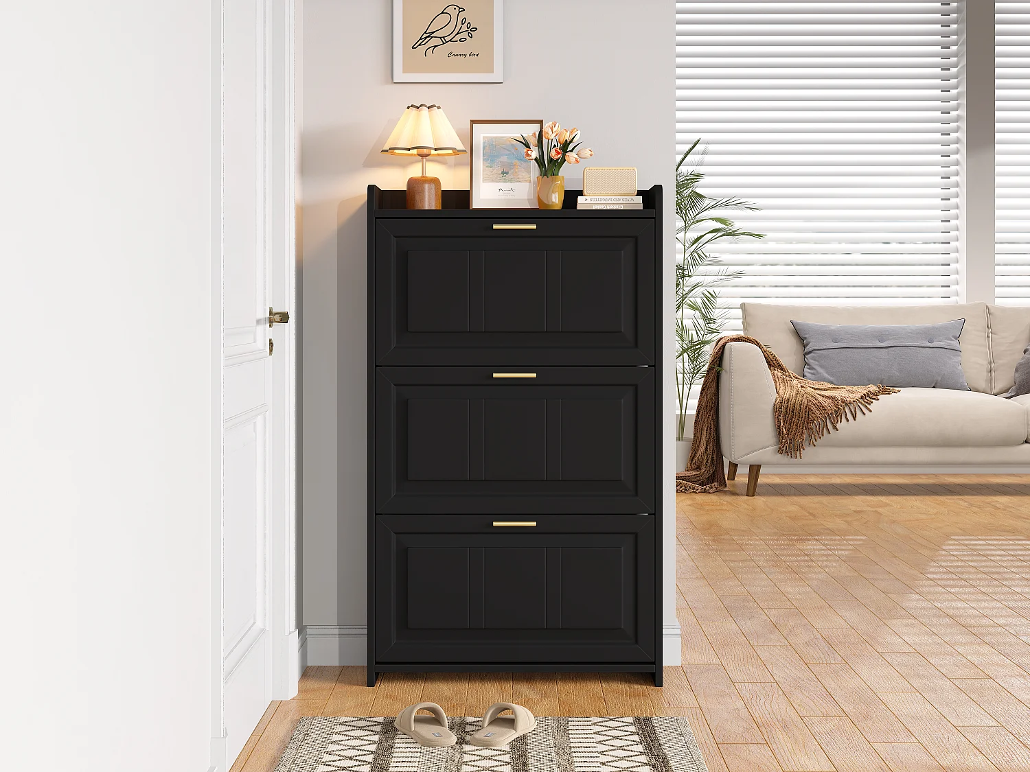 Schuhschrank für den Eingangsbereich – 70 x 24 x 120 cm – mit 6 Fächern – MDF + Spanplatte – schwarz