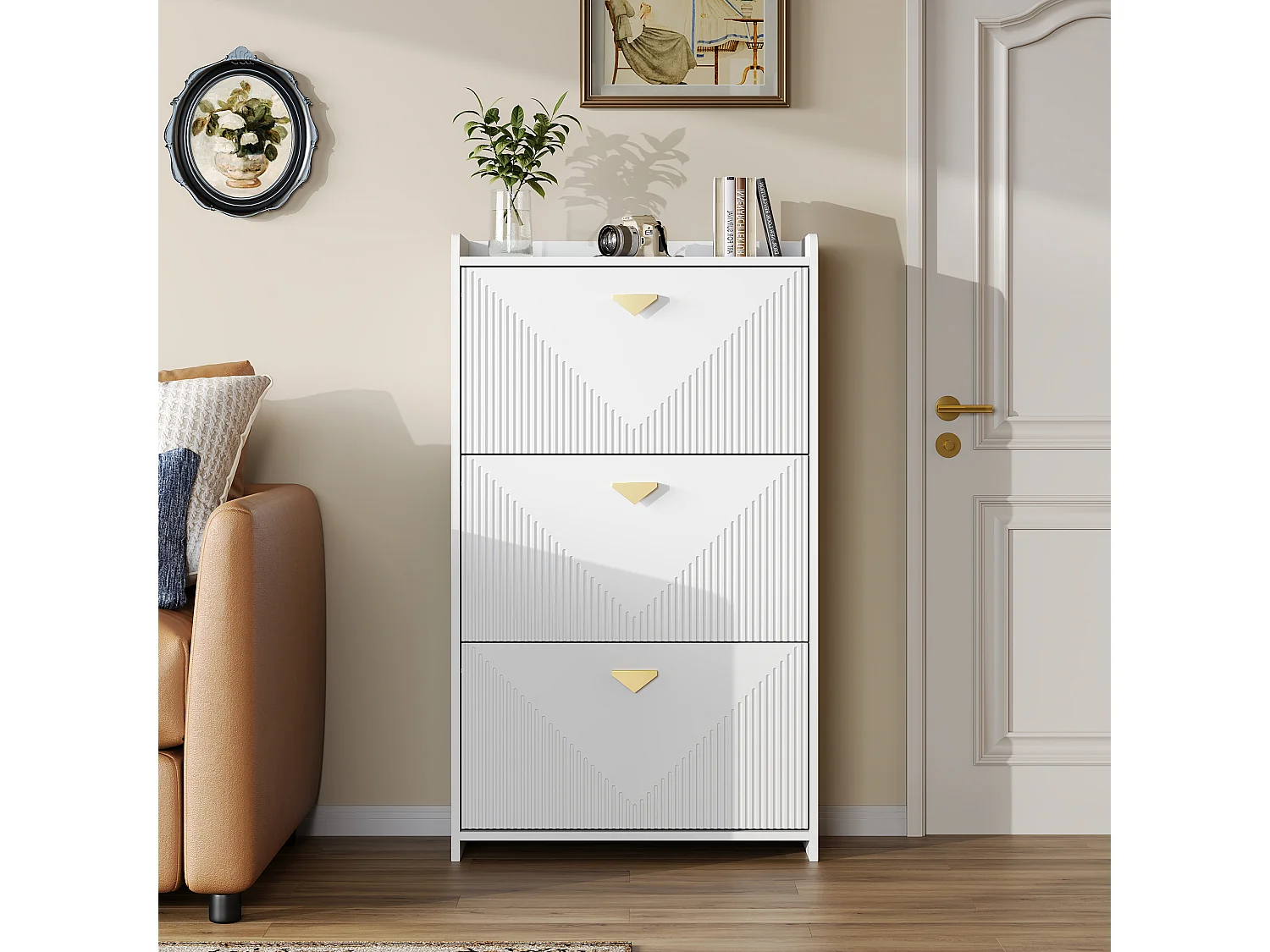 Schuhschrank für den Eingangsbereich – 70 x 30 x 120 cm – mit 3 Klapptüren – MDF – weiß