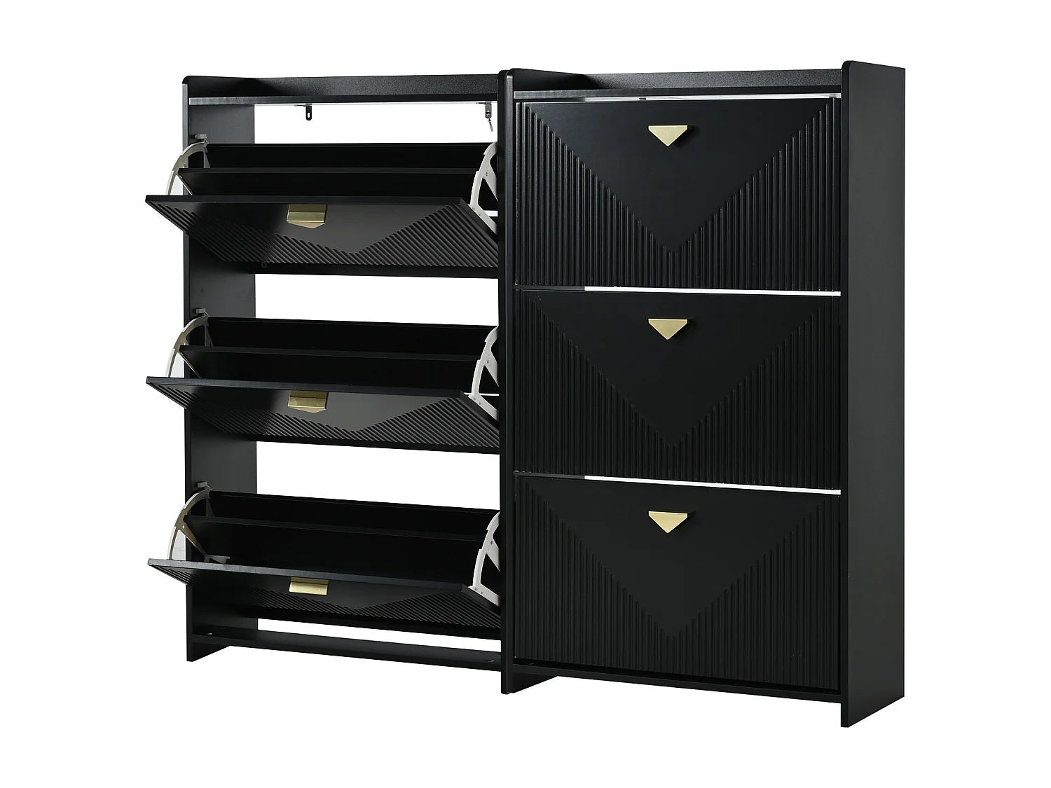 Schuhschrank für den Eingangsbereich – 2 x 70 x 30 x 120 cm – mit 3 Klapptüren – MDF – schwarz