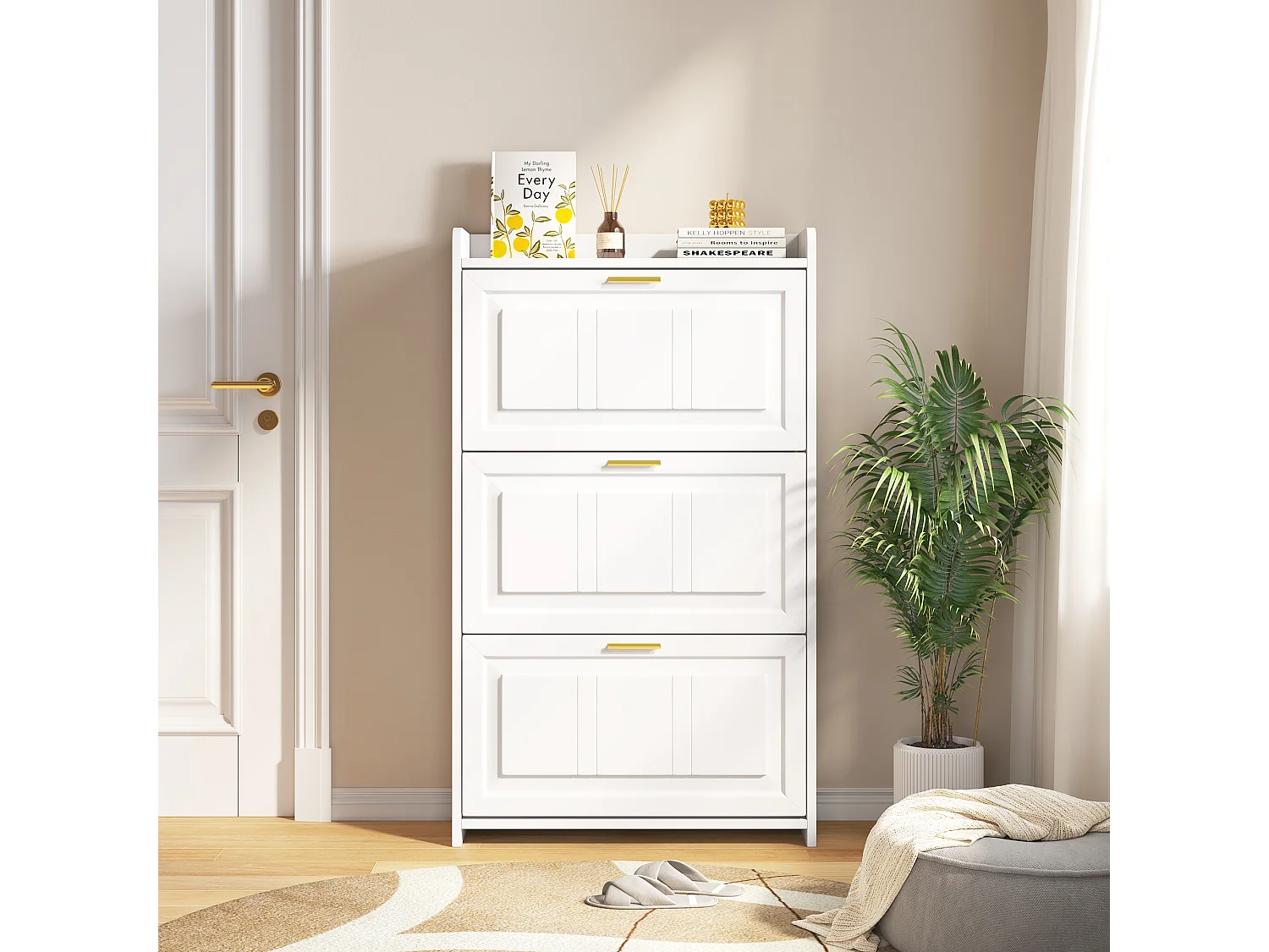 Schuhschrank für den Eingangsbereich – 70 x 24 x 120 cm – mit 6 Fächern – MDF + Spanplatte – weiß