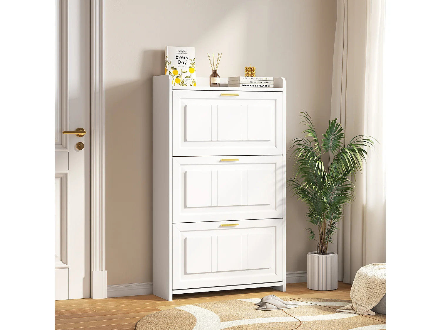 Schuhschrank für den Eingangsbereich – 70 x 24 x 120 cm – mit 6 Fächern – MDF + Spanplatte – weiß