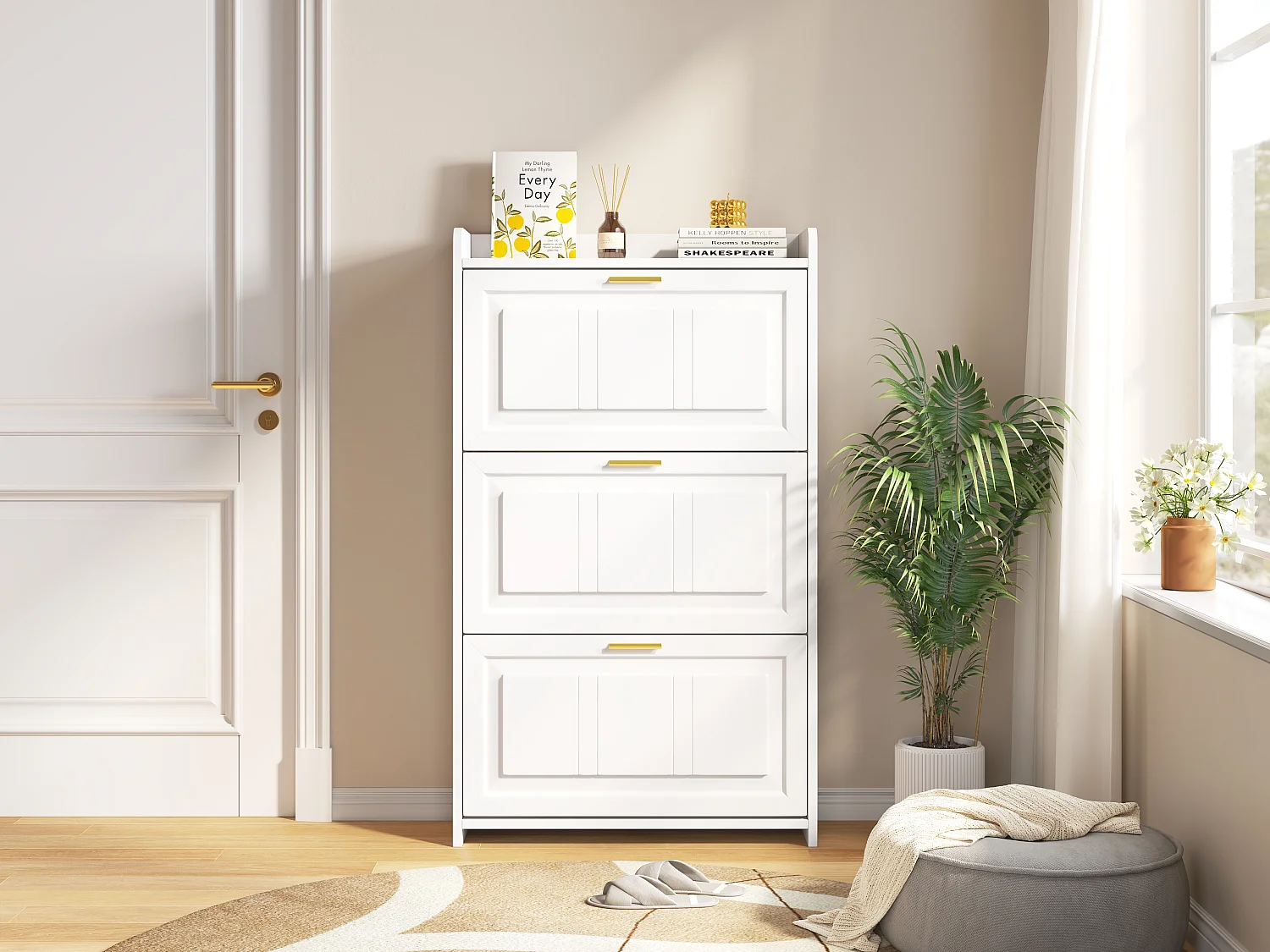 Schuhschrank für den Eingangsbereich – 70 x 24 x 120 cm – mit 6 Fächern – MDF + Spanplatte – weiß