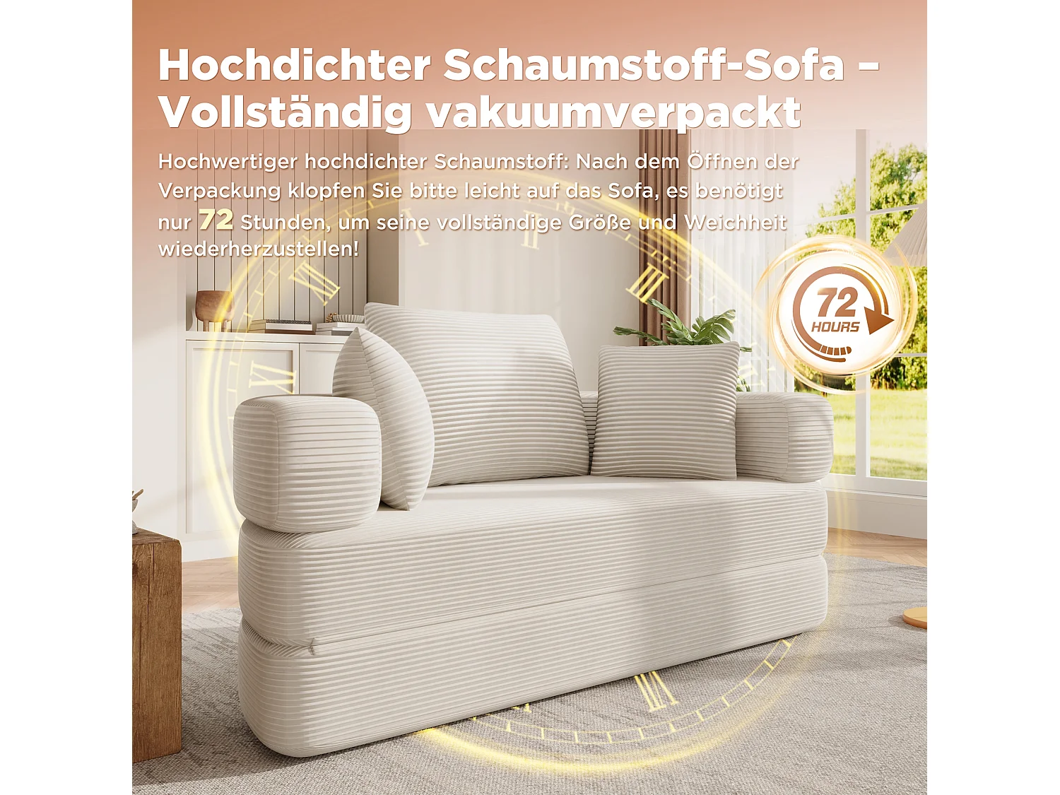 Canapé-lit pliant sans structure - 173 x 176 x 40 cm - canapé modulable convertible avec coussins - velours - beige