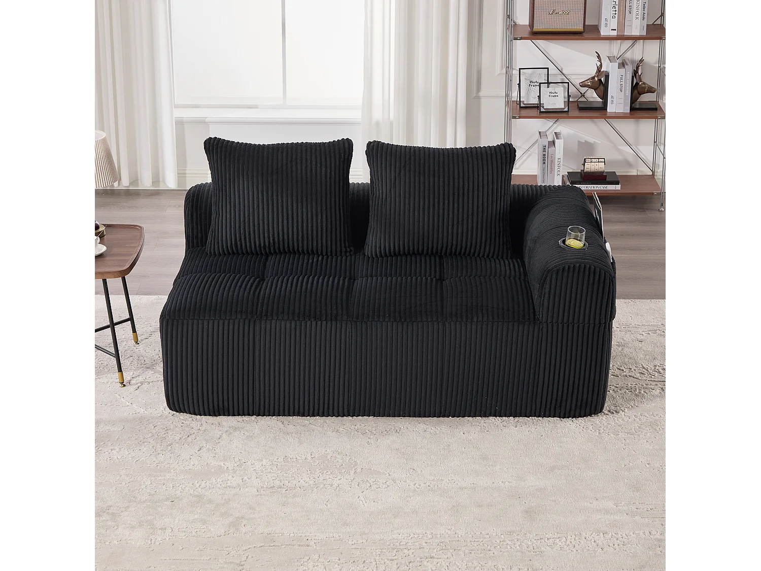 Canapé 2 places confortable - 158 x 93 x 61 cm - aucun assemblage requis - avec coussins de dossier + poche - velours - noir