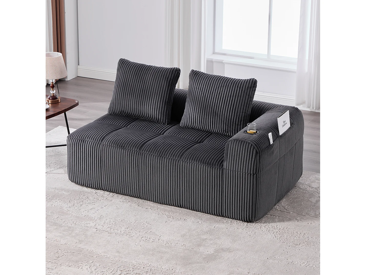 Canapé 2 places confortable - 158 x 93 x 61 cm - aucun assemblage requis - avec coussins de dossier + poche - velours - gris