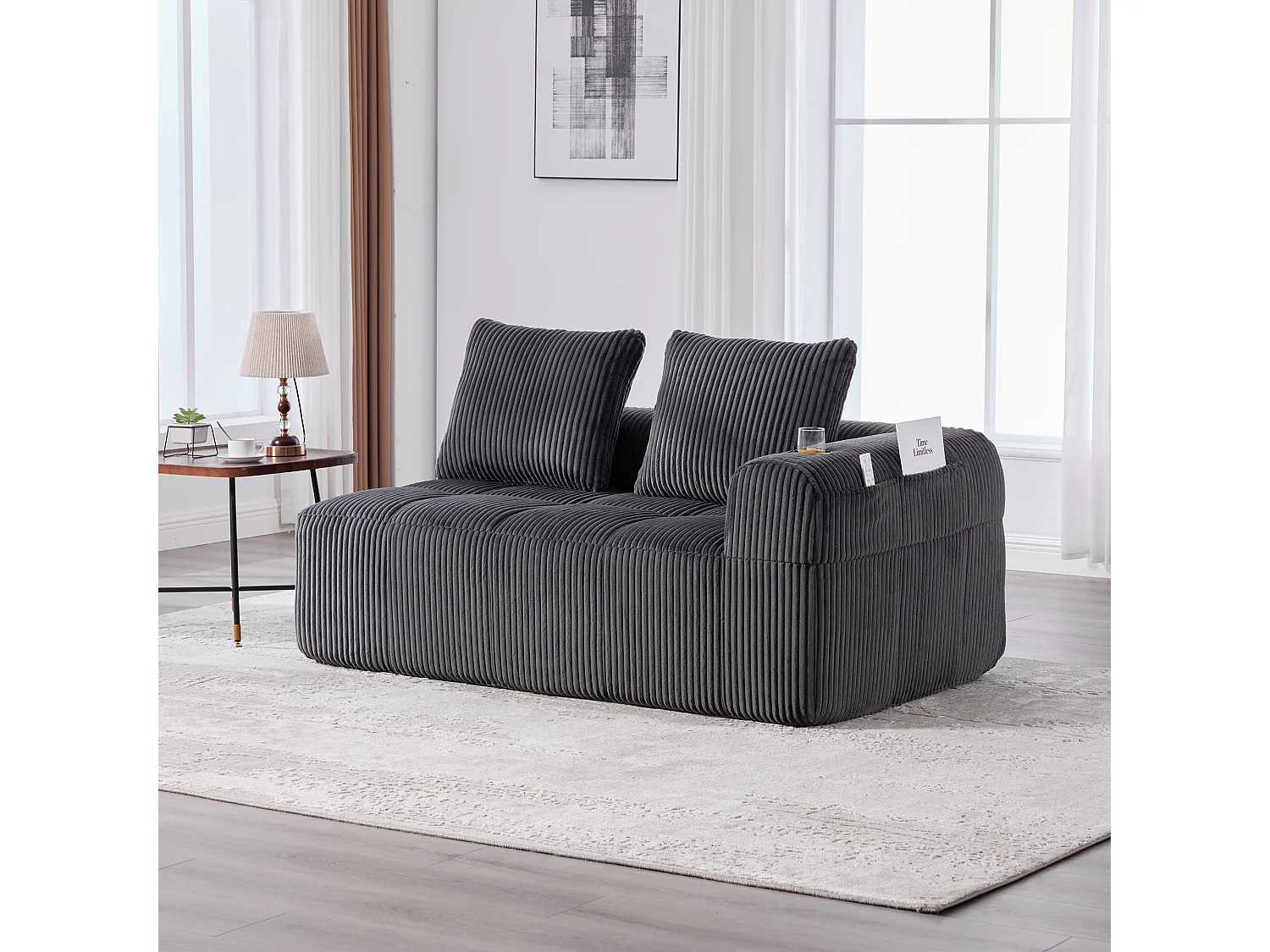 Canapé 2 places confortable - 158 x 93 x 61 cm - aucun assemblage requis - avec coussins de dossier + poche - velours - gris