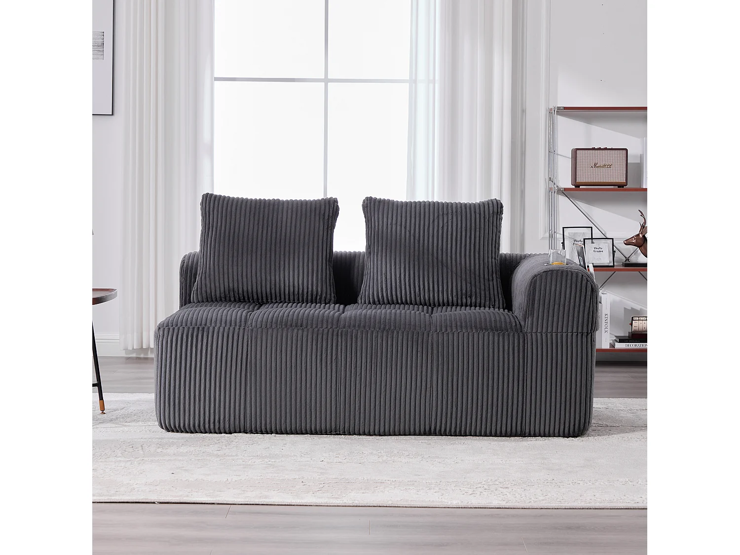 Canapé 2 places confortable - 158 x 93 x 61 cm - aucun assemblage requis - avec coussins de dossier + poche - velours - gris