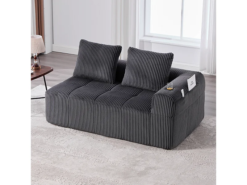 Canapé 2 places confortable - 158 x 93 x 61 cm - aucun assemblage requis - avec coussins de dossier + poche - velours - gris