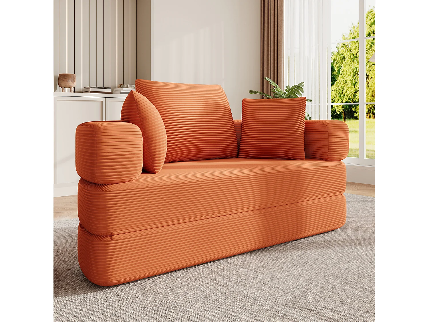Canapé-lit pliant sans structure - 173 x 176 x 40 cm - canapé modulable convertible avec coussins - velours - orange