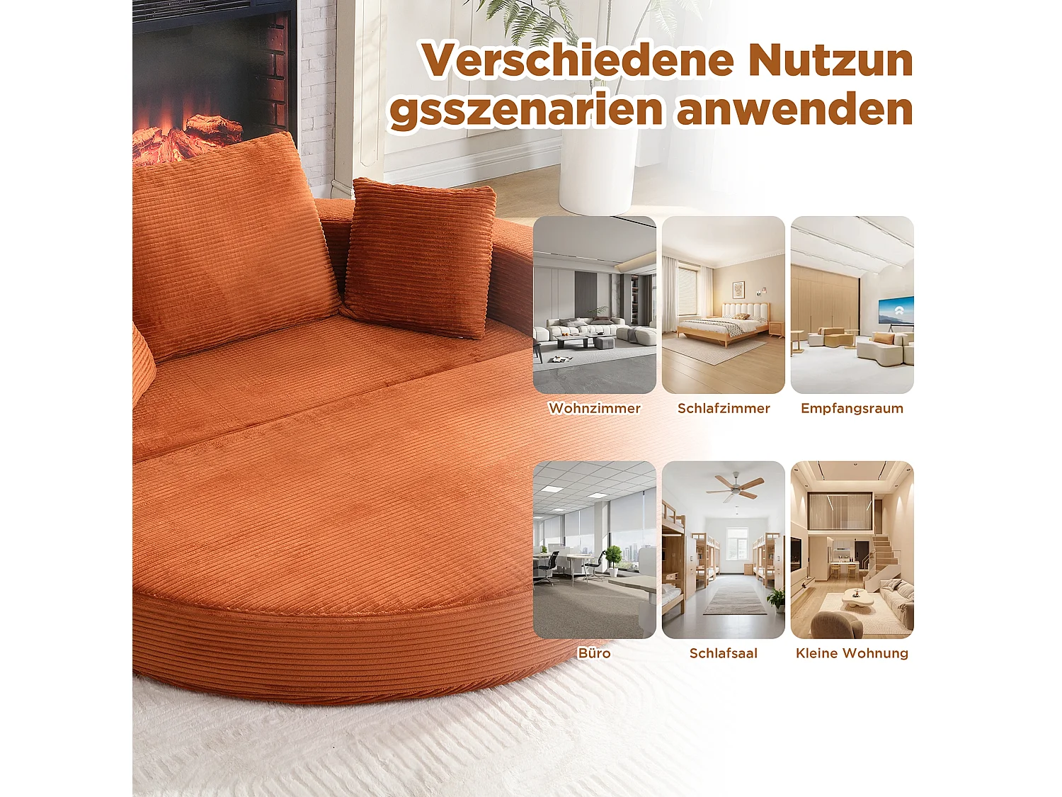 Canapé-lit pliant sans structure - 173 x 176 x 40 cm - canapé modulable convertible avec coussins - velours - orange