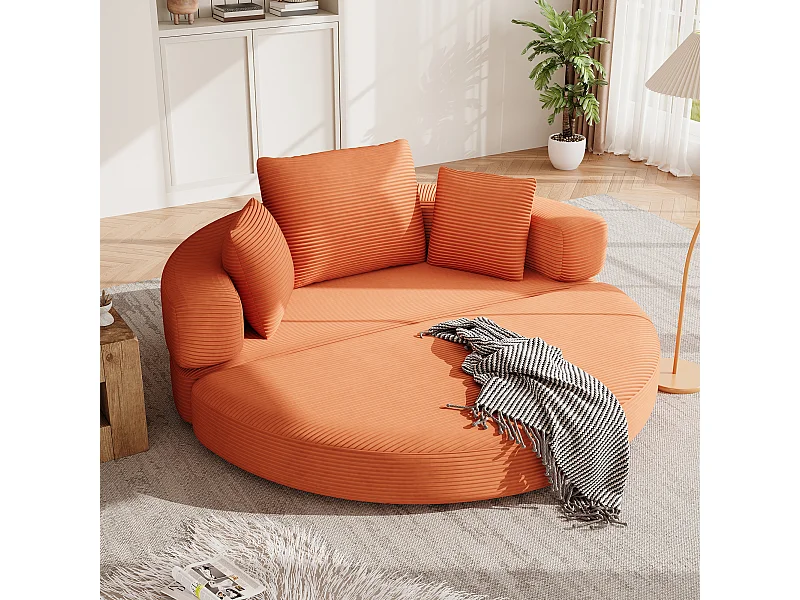 Canapé-lit pliant sans structure - 173 x 176 x 40 cm - canapé modulable convertible avec coussins - velours - orange
