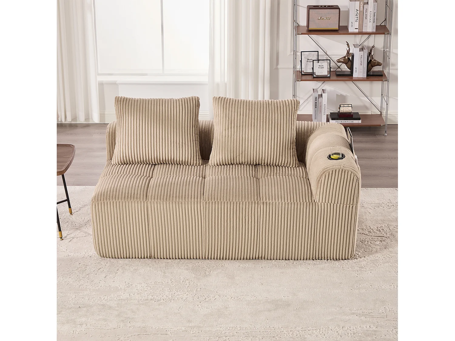 Canapé 2 places confortable - 158 x 93 x 61 cm - aucun assemblage requis - avec coussins de dossier + poche - velours - kaki