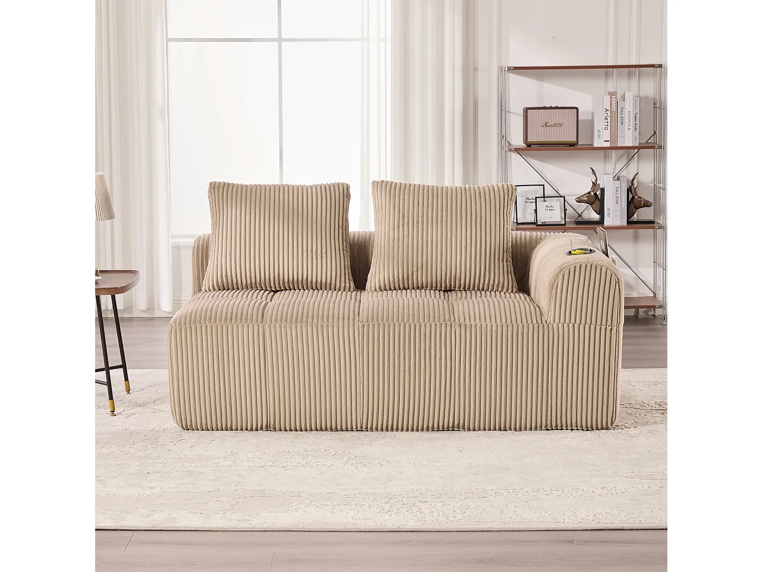 Canapé 2 places confortable - 158 x 93 x 61 cm - aucun assemblage requis - avec coussins de dossier + poche - velours - kaki