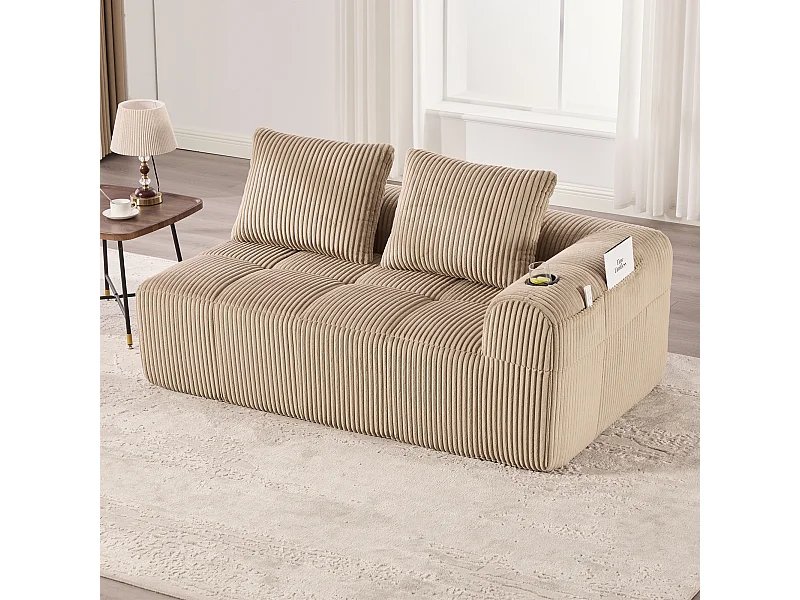 Canapé 2 places confortable - 158 x 93 x 61 cm - aucun assemblage requis - avec coussins de dossier + poche - velours - kaki