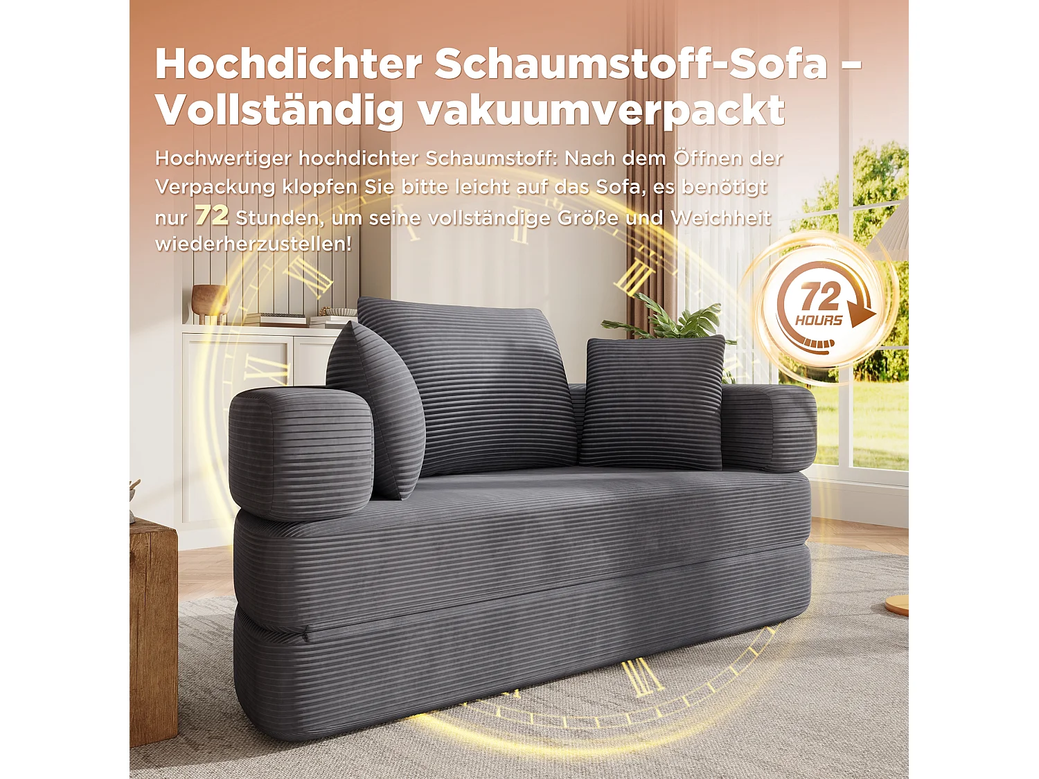 Canapé-lit pliant sans structure - 173 x 176 x 40 cm - canapé modulable convertible avec coussins - velours - gris