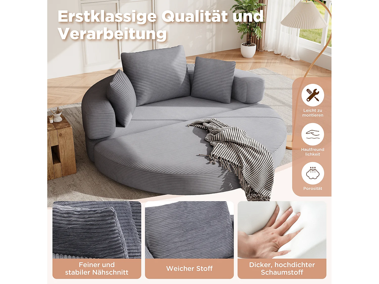 Canapé-lit pliant sans structure - 173 x 176 x 40 cm - canapé modulable convertible avec coussins - velours - gris