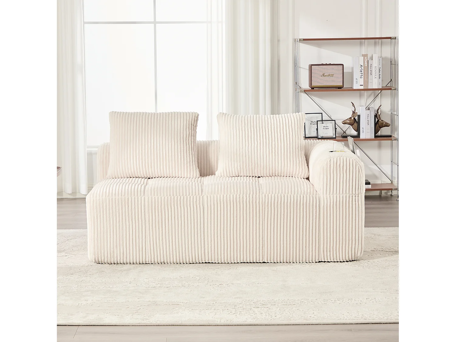 Canapé 2 places confortable - 158 x 93 x 61 cm - aucun assemblage requis - avec coussins de dossier + poche - velours - beige