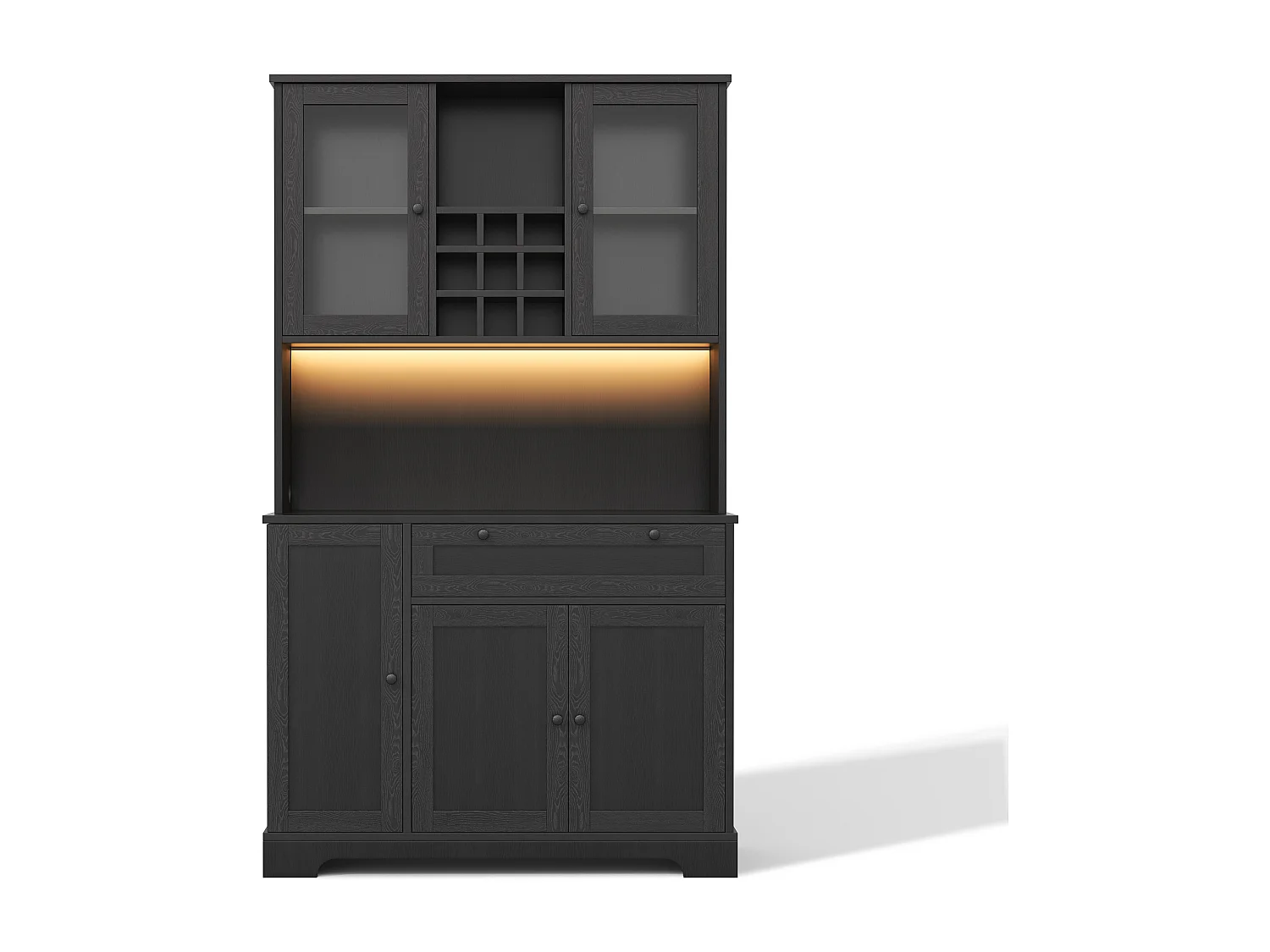 Modernes Küchenbuffet 100x40x180cm - mit Steckdose und LED - mit 1 Schublade und 5 Türen - mit Gewürzregal - Schwarz