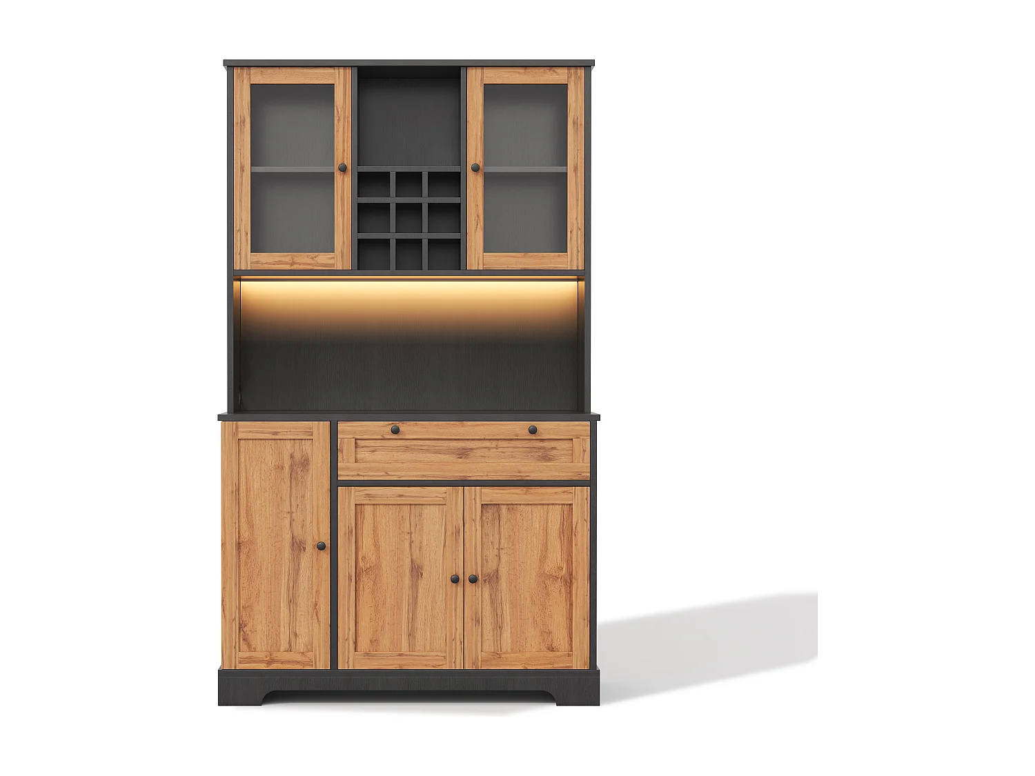 Modernes Küchenbuffet 100x40x180cm - mit Steckdose und LED - mit 1 Schublade und 5 Türen - mit Gewürzregal - Natur