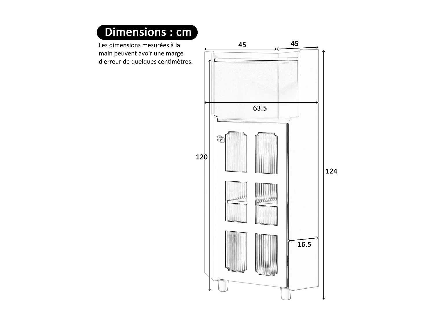 Meuble d'angle laquée pour salle de bain - 63.5 x 45 x 124 cm -  avec 1 porte + étagère + Leds - MDF - noir