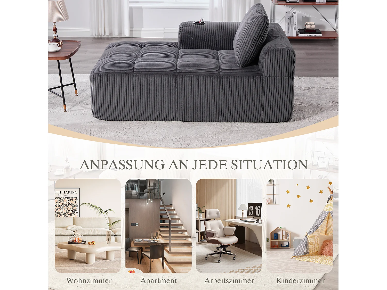 Canapé inclinable confortable - 158 x 93 x 61 cm - aucun assemblage requis - avec coussins de dossier + poche - velours - gris