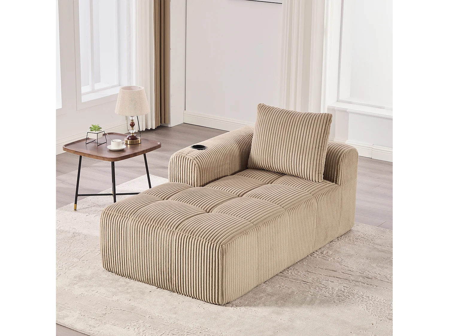 Comfortabele relaxbank - 158 x 93 x 61 cm - geen montage nodig - met rugkussens + opbergvak - fluweel - kaki