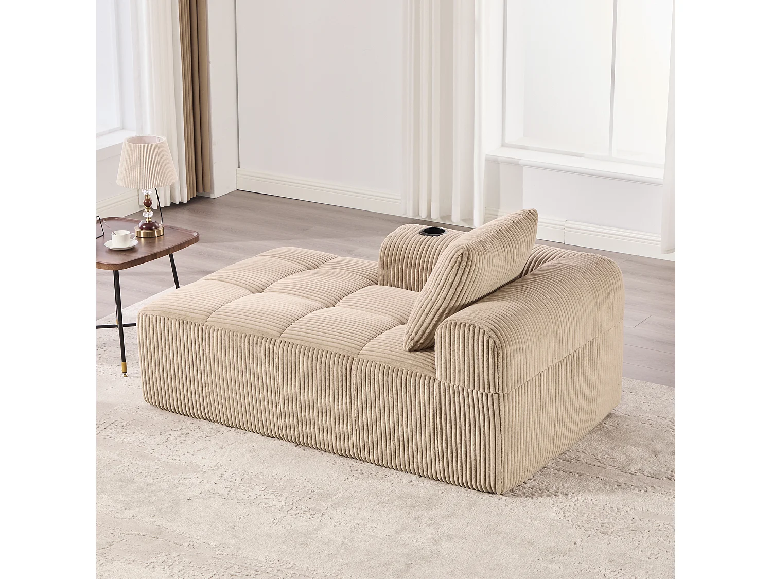 Comfortabele relaxbank - 158 x 93 x 61 cm - geen montage nodig - met rugkussens + opbergvak - fluweel - kaki