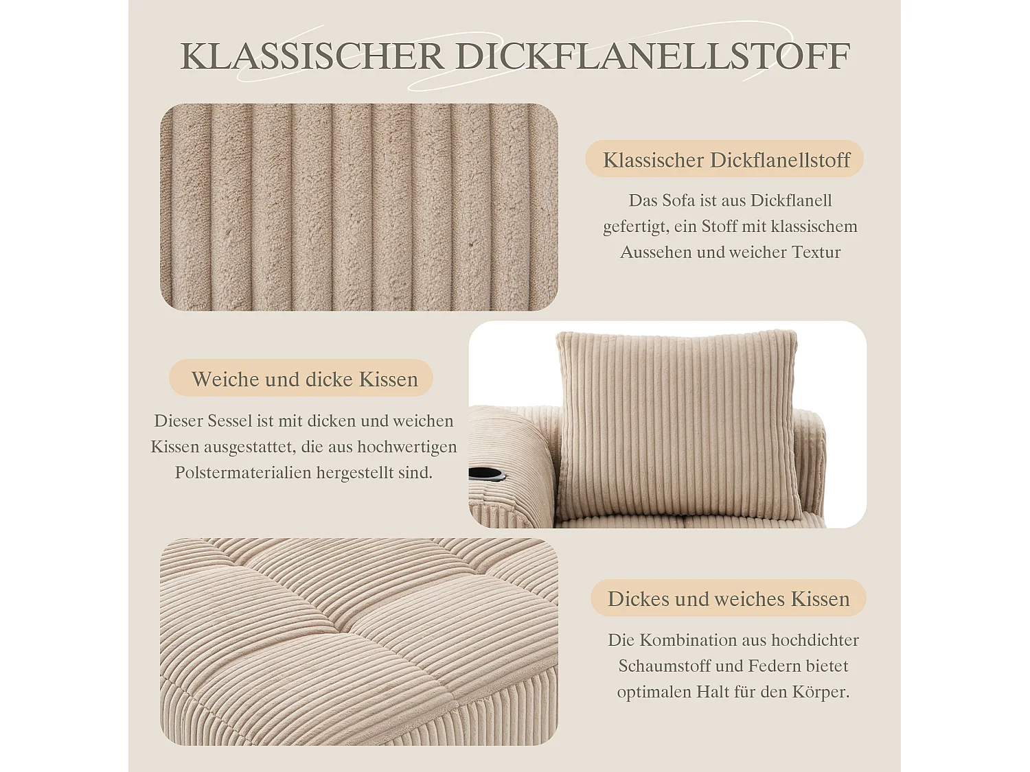 Comfortabele relaxbank - 158 x 93 x 61 cm - geen montage nodig - met rugkussens + opbergvak - fluweel - kaki