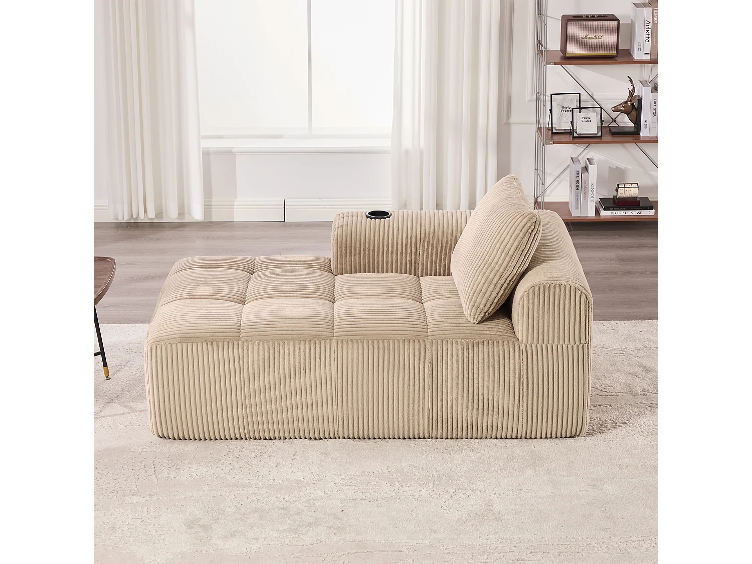 Comfortabele relaxbank - 158 x 93 x 61 cm - geen montage nodig - met rugkussens + opbergvak - fluweel - kaki