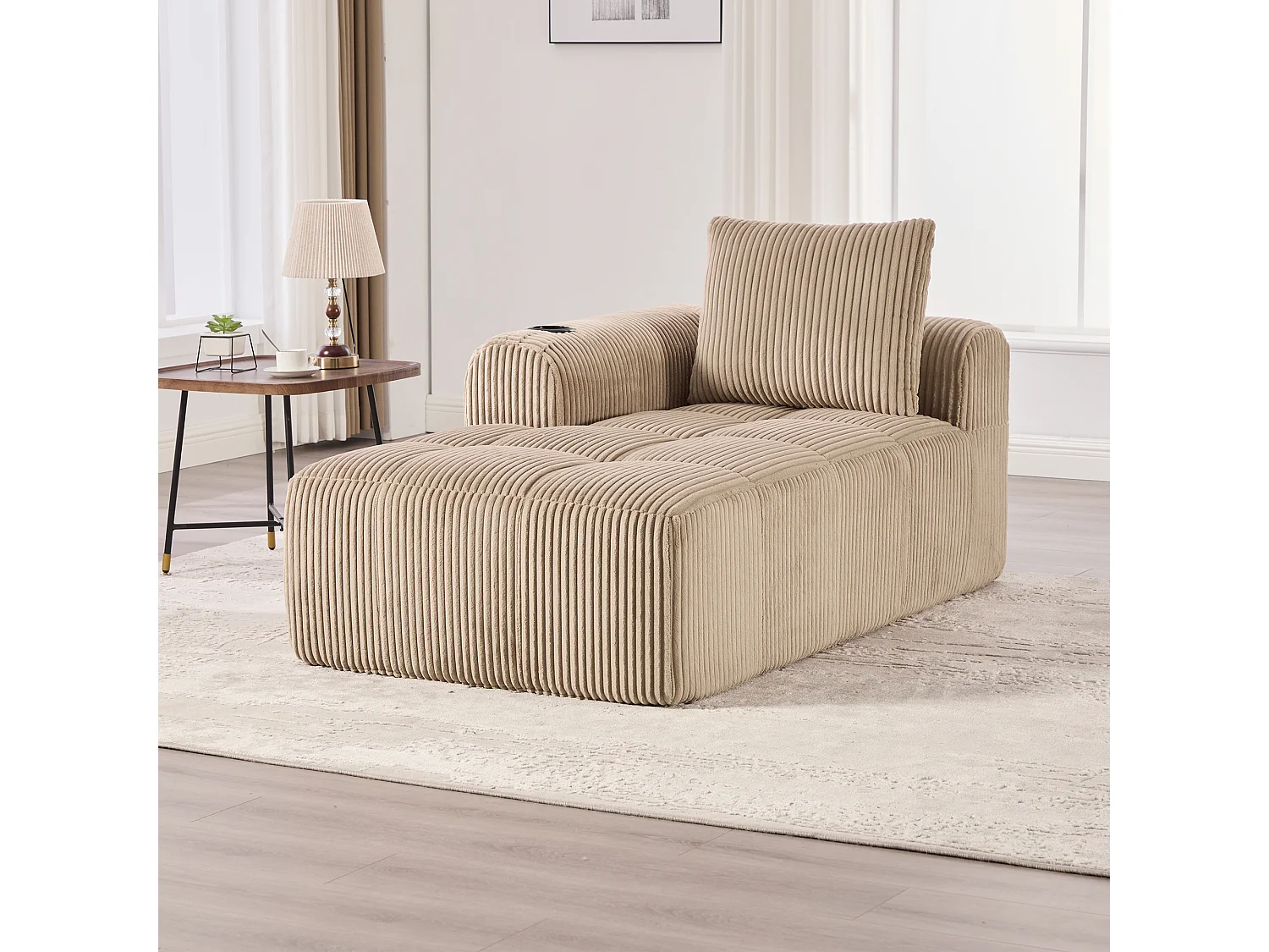 Comfortabele relaxbank - 158 x 93 x 61 cm - geen montage nodig - met rugkussens + opbergvak - fluweel - kaki